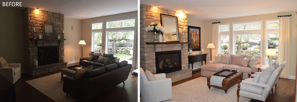 Before and After Family Room Redesign Transformation