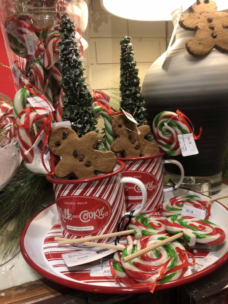Holiday Mugs, Cookies, Candy Canes, and Decorations