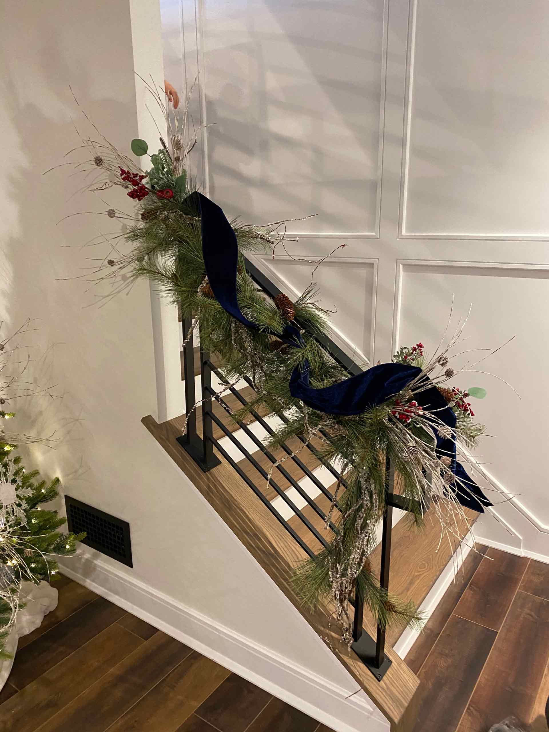 Stair Rail decorated for the Holidays by GailGray Home