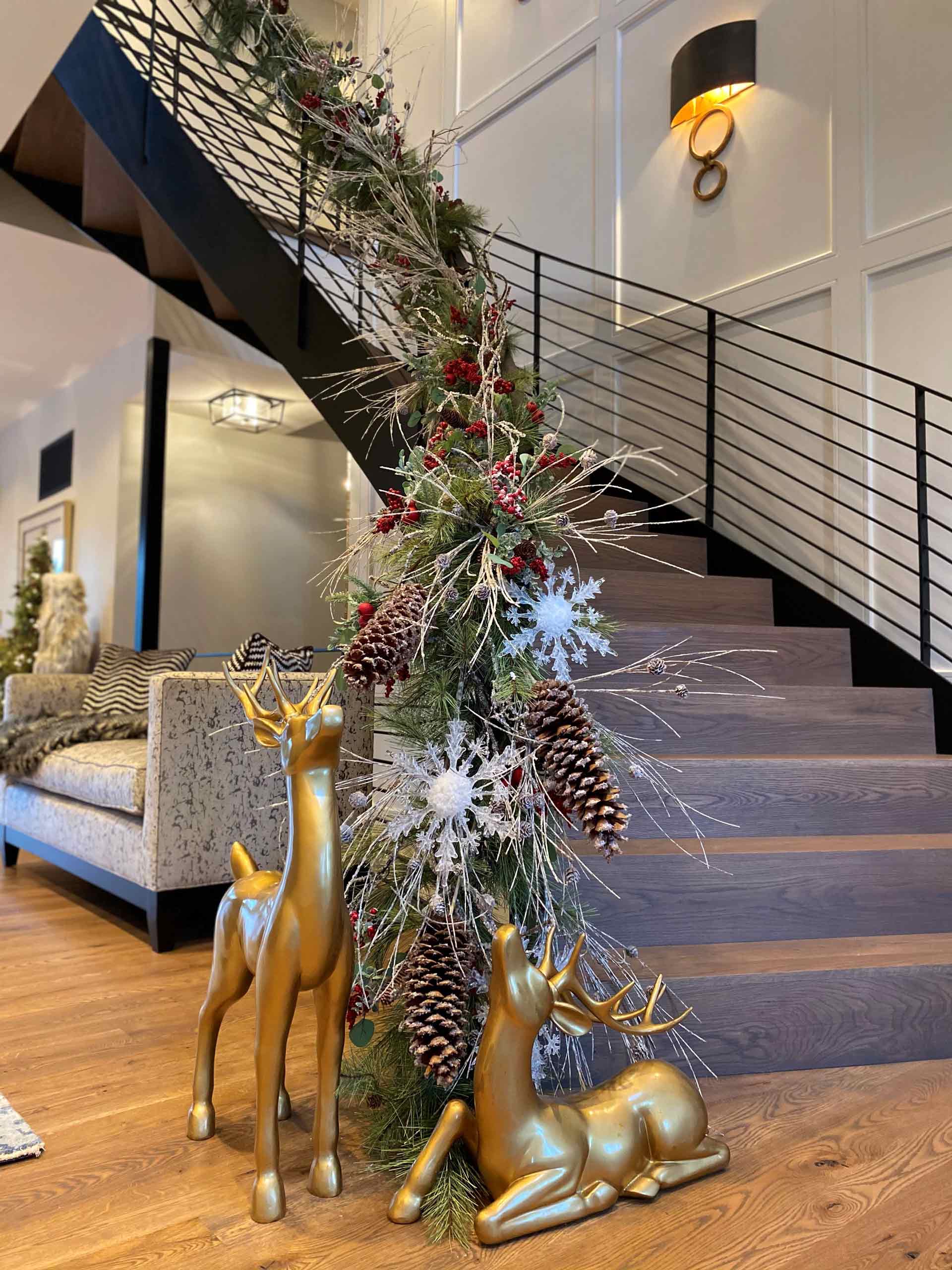 Stairway decorated for the Holidays at the Saucon House