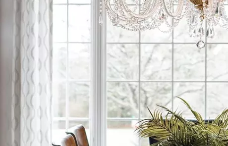 Chandelier in Navy Blue and White Dining Room Design Orefield, Pennsylvania